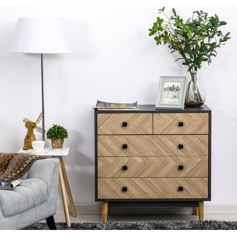 Cómoda de madera para dormitorio con 5 cajones, estilo industrial vintage, gris oscuro, 80x40x80cm (1/5)