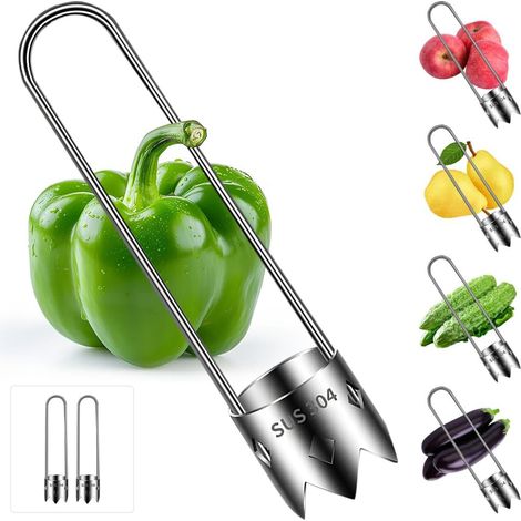 Paprikaentkerner, multifunktionales Edelstahlwerkzeug zum Entfernen von Paprikakernen, Küchenutensil für farbige Paprika, Äpfel, Birnen (1/5)