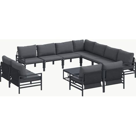 Conjunto de sofás de jardín con cojín 12 pcs Negro Acero vidaXL (1/5)
