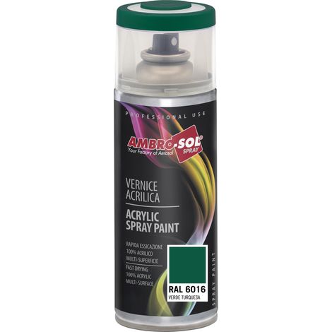Vernis peinture Acrylique Multi-Usage, Peinture Brillante pour Intérieur et Extérieur, Adapté a Tous Type de Matériau, Aérosol En Fer-Blanc Recyclable de 400 ml, Vert Turquoise (1/5)