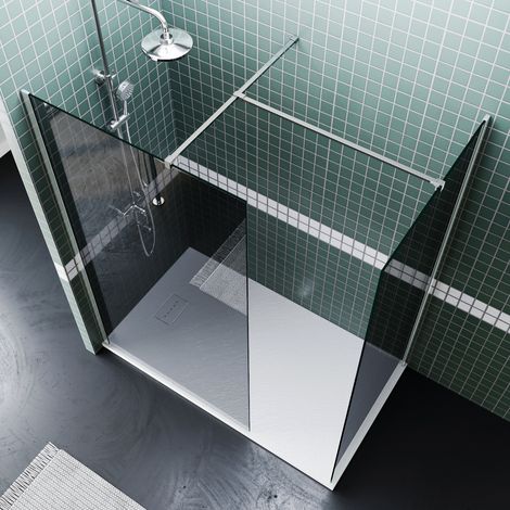 ELEGANT Grey Safety Tempered Glass Bath Screen and Side Panel Open Entry Shower Screen Shower Enclosure 700mm+800mm with 1200x800mm Anti-Slip Resin Shower Tray (1/5)