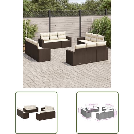 The Living Store 12-tlg. Garten-Sofagarnitur mit Kissen Braun Poly Rattan - Gartensortiment - Outdoor Möbel - Gartenlounge - Rattan Sofa - Lounge Set (1/3)