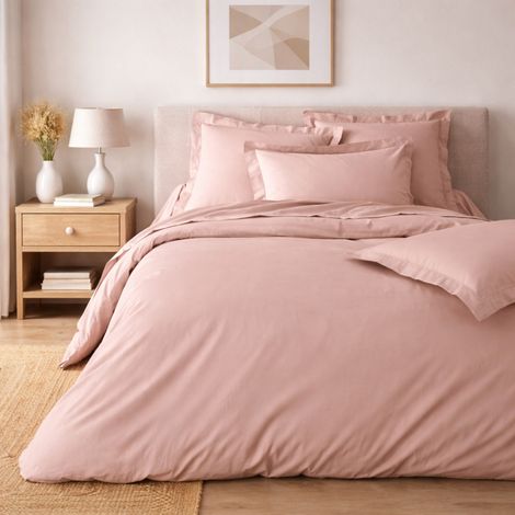 Parure de lit 260 x 240 cm – Percale de coton 78 fils – Nude - Qualité Hôtel – 2 taies 63x63 cm