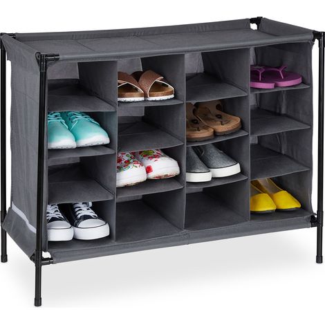 Relaxdays Camping Schuhregal, 16 Fächer, leichter Aufbau, stabiler Stoffschuhschrank, HxBxT: 65 x 84 x 36 cm, grau