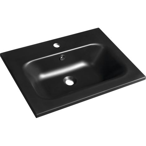 Lavabo en marbre coulé SIDRA 61x46cm, noir mat (1/4)