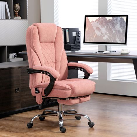 Fauteuil de bureau massant et chauffant hauteur réglable dossier inclinable télécommande repose-pieds rétractable rose (1/5)