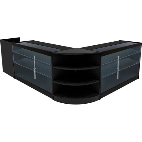 Comptoirs de Vente en MDF Noir à LED Blancs Ensemble Astro LM60 TB60 K1500 3 Unités de Rangement Étagères Internes Portes Coulissantes Verouillables Réception Bureau Vêtements Bijoux [Clés INCLUS] (1/5)