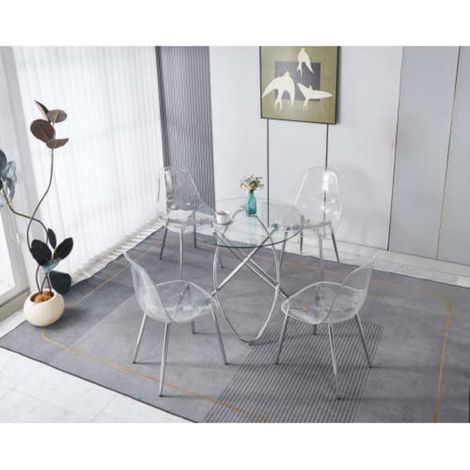 1+4 pour ensemble de repas 5 pièces 1 table + 4 chaises Argent (1/5)
