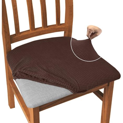 Set of 4 jacquard dining chair covers - High elasticity - Dustproof - For dining room, kitchen - Chocolate (1/5)