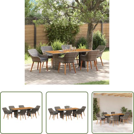 Gartentisch - Garten Essgruppe mit Kissen 7 pcs Grau Poly-Rattan (1/5)