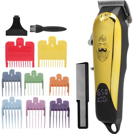 Tondeuse à cheveux électrique vintage pour homme avec 8 sabots de guidage dorés (1/5)