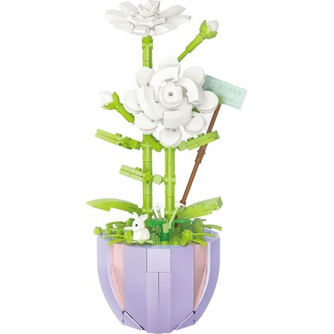 Pot de Fleurs en Briques à Assembler - Bonsaï Éducatif Coloré pour Enfants et Adultes - Jasmin Blanc (305 Pièces) (1/5)