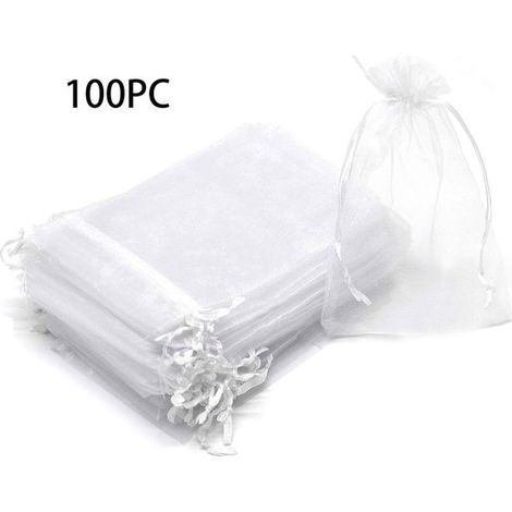 100 retine regalo 15 x 10 cm, piccole retine regalo, sacchetti regalo trasparenti per matrimoni, retine con coulisse, sacchetti natalizi per dolci (1/5)