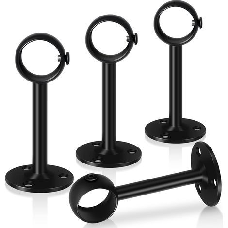Set mit 4 robusten, 33 mm starken Gardinenstangenhalterungen aus schwarzem Edelstahl für Gardinenstangen, Schränke, Garderoben und Decken (1/5)
