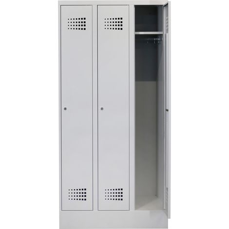 STIER Garderobenspind Premium mit Sockel 3 Abteile Zylinderschloss lichtgrau