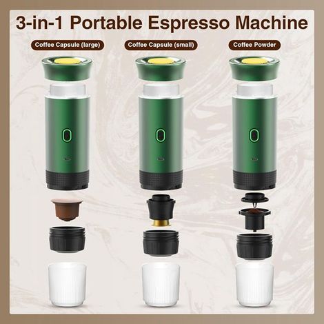 1 ensemble. Couleur : Gris. Matériau : ABS. Machine à café à capsules portable nouvelle génération, entièrement automatique avec fonction de remplissage.