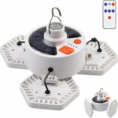 Lampada solare a LED luminosa, pieghevole, ricaricabile tramite USB, lanterna da esterno con telecomando, luce per tenda da campeggio per escursionismo, pesca e campeggio. (1/4)