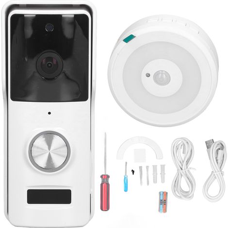Sonnette vidéo HD 1080P sans fil WiFi, caméra 2MP 1920x1080, angle 140°, vision nocturne, audio bidirectionnel, batterie 4800mAh, alimentation 12V-24V, kit de sonnette intelligente (1/5)