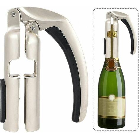 Champagne Bottle Corkscrew - Sparkling Wine Bottle Corkscrew - Kitchen Corkscrew - Bottle Opener (Silver) (1/5)