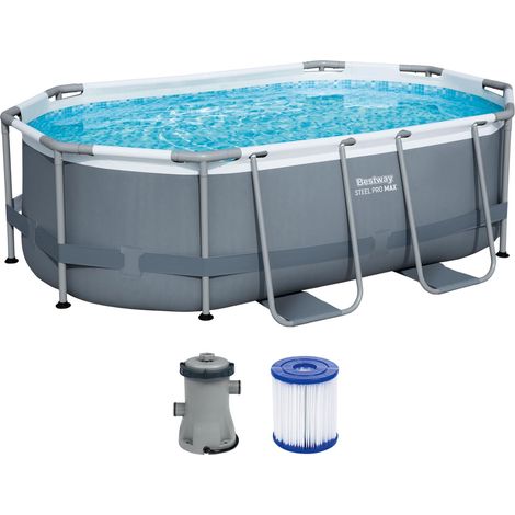 Kit Piscine hors sol tubulaire - Steel Pro MAX - 305 x 200 x 84 cm - Ovale Livrée avec filtre a cartouche et 1 cart (1/5)