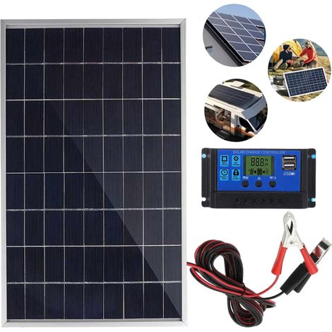 Panneau solaire 10W + contrôleur monocristallin -Tension 5V/2A, 6.5V en circuit ouvert, charge voiture/camping/surveillance, port USB, pinces incluses (1/5)