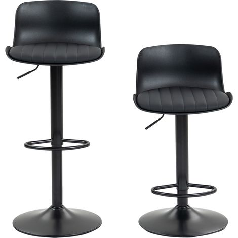 Lot de 2 tabourets de bar réglables avec assise en simili cuir et dossier plastique, base métallique avec repose-pieds (1/5)
