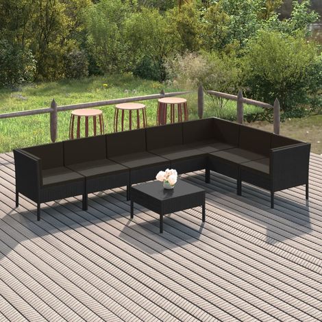 8 PCS Garden Lounge Set con Vime PE Negro