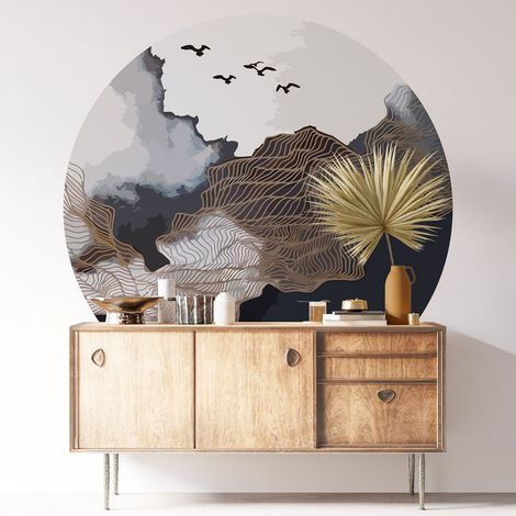 Sticker mural rond / cercle - Paysage Design - Diamètre 30 cm - Adhésif MAT (1/3)