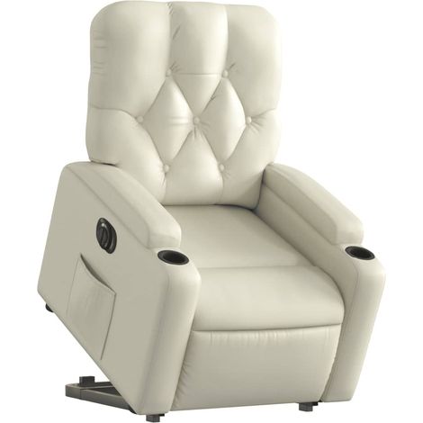 Comodissima poltrona relax TV con funzione di sollevamento elettrico in PVC crema DEC028269