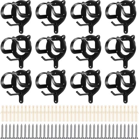 Lot de 12 supports de bride de cheval, crochets de brides, crochets de rangement, support de bride en métal avec tubes et vis pour fournitures de grange pour chevaux, noir (1/5)