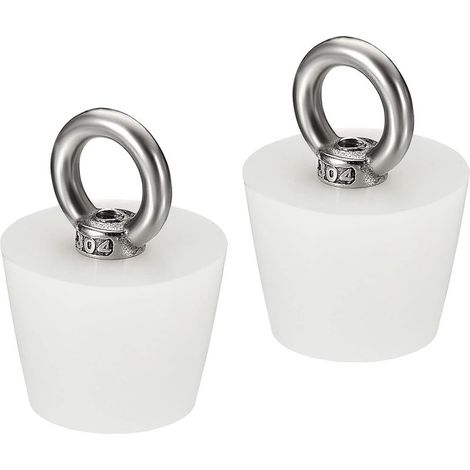 Bouchon Conique Bouchon en Caoutchouc de Silicone 28mm à 37mm Bouchon de Baignoire Solide avec Anneau pour Tubes à Essai, Conduite d'Eau, Trou de Drainage, Blanc 2 Pièces (1/5)