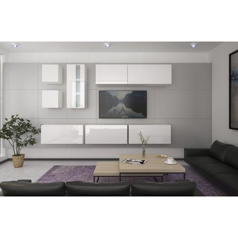Ensemble meuble TV NEXT 280 AN280-17W-HG21-1A blanc brillant 260 cm