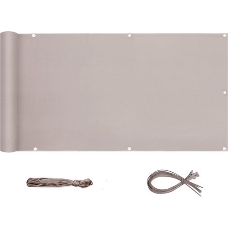 Sekey Balkon Sichtschutz Balkonabdeckung Balkonverkleidung blickdichte Wind- und UV-Schutz, 100% Privatsphäre, mit Ösen, Nylon Kabelbinder und Kordel, 75x600cm, Taupe