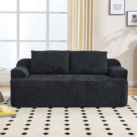 Petit Canapé 170x90x65cm Sans Montage - Canapé 2 Places - Noir Velours Côtelé Confortable Mousse Haute Densité 2 Coussins (1/5)
