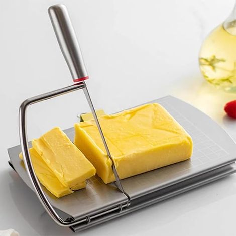 Cheese Slicer, Stainless Steel Cheese Cutter, Cheese Slicing Board Butter Cutter for Cheese Block Sausages Ham Meat Vegetables (1/4)