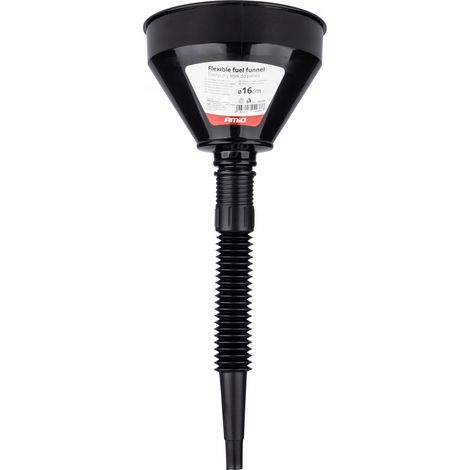 Flexibler schwarzer Trichter mit Sieb für Kraftstoff, Flüssigkeiten, Wasser, 16 cm amio-04038