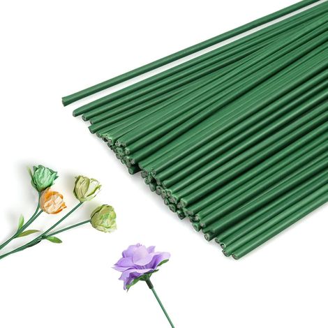 Lot de 100 tiges de fleurs vertes - En plastique - 2 mm - Pour bouquet de fleurs artificielles - Pour travaux manuels (1/5)