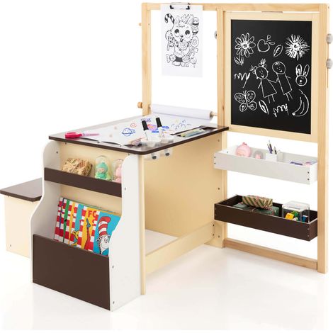 Centre d'art pour enfants, set de table et banc en bois - marron (1/5)