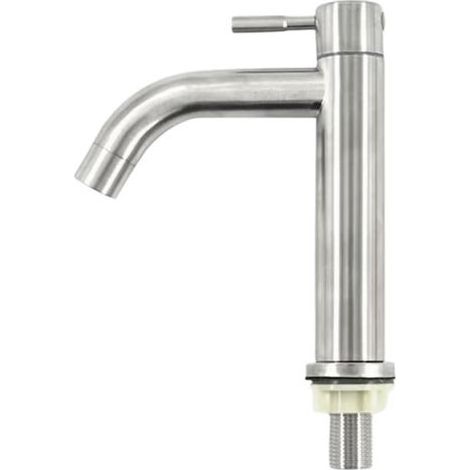 Kaltwasserhahn – Gebürsteter Edelstahl – Einhebel-Waschtischarmatur – Höhe 18 cm – Für Küche und Bad – 1 Stück (1/5)