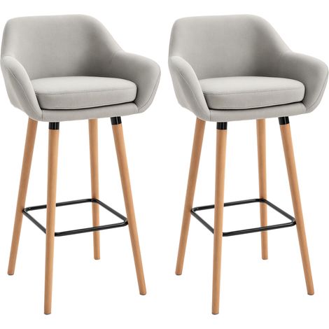 Set of 2 Bar Stools Modern Upholstered Seat Bar Chairs w/ Metal Frame, Solid Wood Legs Living Room Dining Room Fabric Furniture - Beige