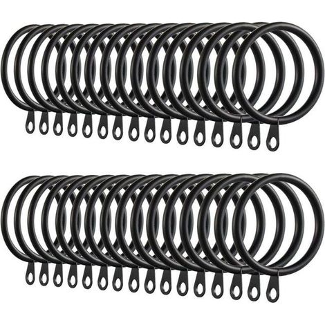Ahlsen 60pcs Anneaux de Rideau, Anneaux de Rideau en métal Crochets Suspendus pour Tringles à Rideaux Anneaux de Suspension de Rideau de 30mm (Noir) (SKU produit : 96689374 SKU Offre : 25718MYH05) (1/4)