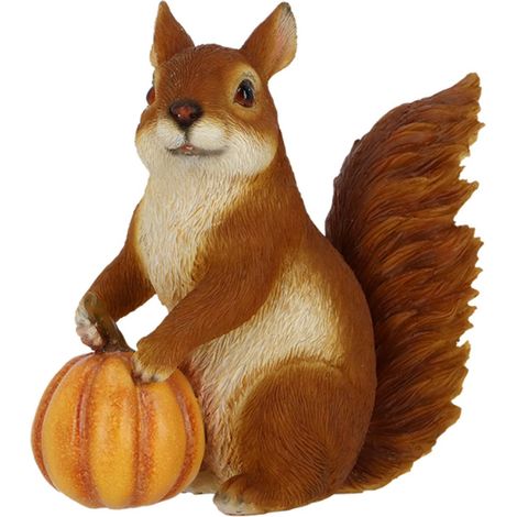 Statuetta di scoiattolo con zucca, altezza 15 cm