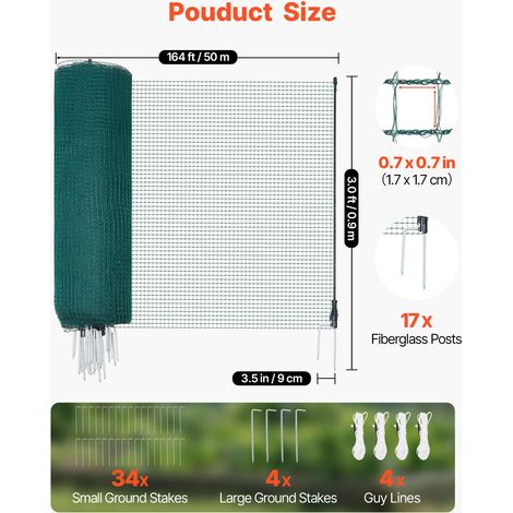 Clôture Filet Mobile 50x0,9 m Filet de Clôture pour Chien en Plastique Temporaire pour Poules, Plantes, Jardin, Cours Extérieures,… (1/5)