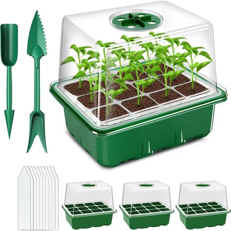 3 Pièces - Plateau Semis - Serre Intérieure - Couvercle Réglable Humidité - Pour Germination Graines Légumes Fleurs - Transparent - 20x15cm