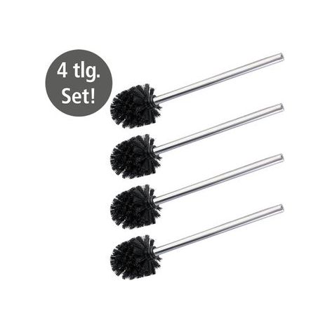 Wenko – Lot de 4 brosses WC noires avec manche en acier inox – Poils en plastique hygiéniques – Tête remplaçable 8cm – Longueur 35cm (1/5)