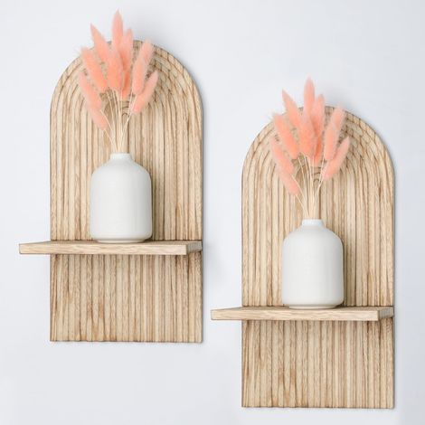 2 pcs Étagères en Bois pour la Décoration Murale Brun Clair Étagère Murale Bohème Moderne Support Mural en Bois bohème Style étagère pour la Cuisine, la Chambre, la Salle de Bain, Salon,Dortoir (1/5)