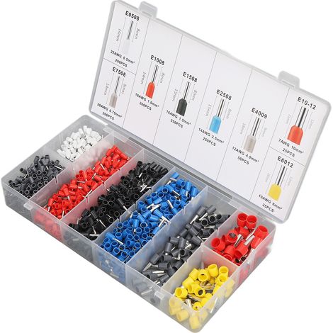 Kit de 1200 cosses à sertir pour fils électriques, connecteurs pressés à froid, pour applications domestiques et automobiles. (1/5)
