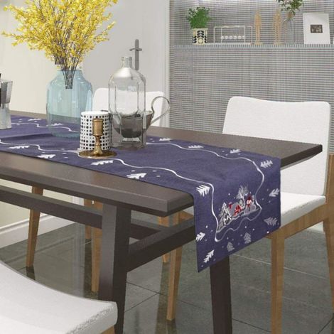 Chemin De Table - Motif Flocon De Neige Et Cerf - Pour Décoration De Table De Noël - 35 X 180 Cm - 1 Pièce (1/5)