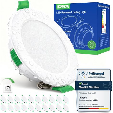 Lot de 20 Spot LED Encastrable Dimmable 5W, Spot LED Encastrable 68mm - 80mm Découpe, Blanc Chaud 2700K Blanc Neutre 4000K Blanc Froid 6000K Réglable Spot Salle de Bain IP44 pour Salon Cuisine