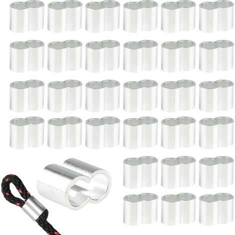 Seilklemme 30 Pièces 8mm, Colliers de Serrage en Aluminium pour Câble en Acier, Corde Élastique et Corde de Bâche, Manchons de Sertissage pour Bricolage et Utilisation Extérieure (1/5)